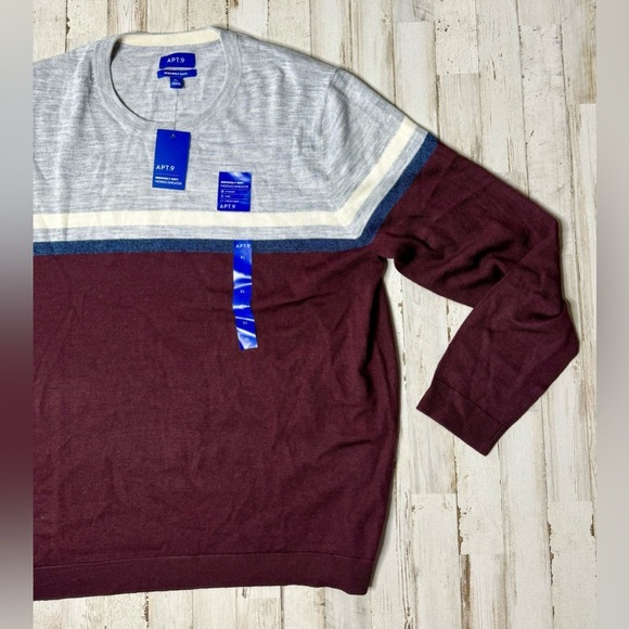 Apt 9 Seriously Soft Merino Wool Blend Sweater Mens XL Burgundy Colorblock NWT - Picture 2 of 13